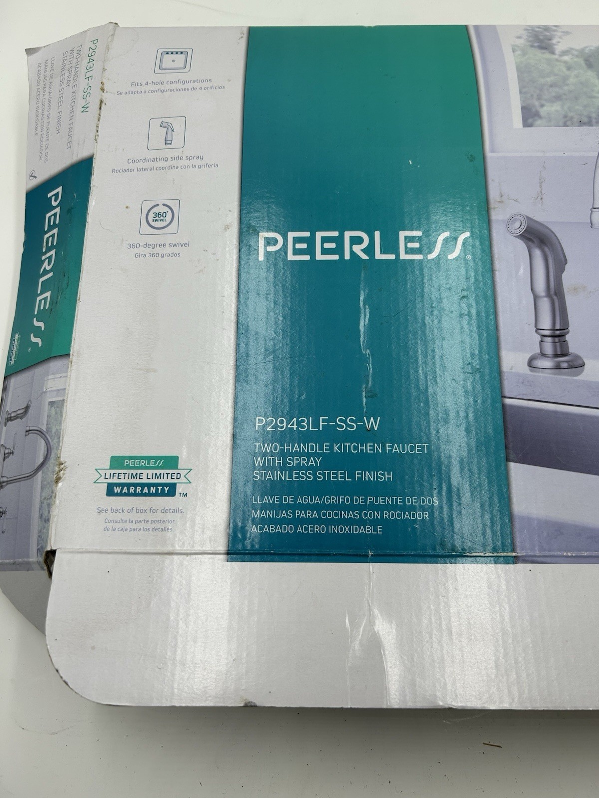 Peerless Two Handle Deck Mount Kitchen Faucet Stainless Steel P2943LF-SS- W New Item image 2