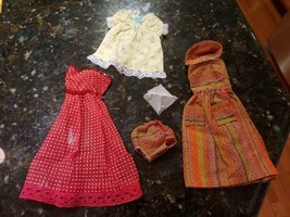 Vtg Barbie Pocket Handkerchief Dress w Attached Hood Yellow Blouse Red D... - £52.52 GBP