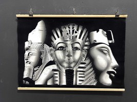 Hand-Painted Black Velvet Artwork , Stunning Egyptian Pharaoh King TUT Gold Head - £76.48 GBP