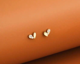 10ct Solid Gold Love Wings Stud Earrings - 9K, 10K, heart, gift for her, sparkle - £74.62 GBP