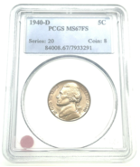 1940-D 5C Jefferson Nickel PCGS MS67FS Full Steps High Grade! - €233,56 EUR