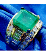 Earth mined Emerald Diamond Engagement Ring Vintage Style Solitaire 18k Gold - $15,815.25