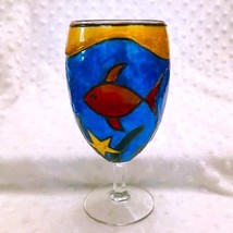 Mexican Handpainted Ocean Theme, Stained Glass Look, Wine/Water Goblet-NEW - £6.11 GBP