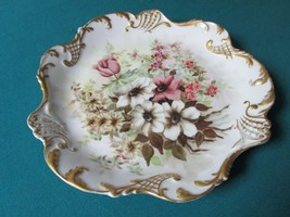 J EAN Pouyat Limoges France Round Tray Wild Flowers Gold Gilt Platter 12&quot; - £154.25 GBP