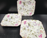 (3) 222 Fifth Gisela Square Salad Plates Set Floral On Cream Porcelain D... - $56.10