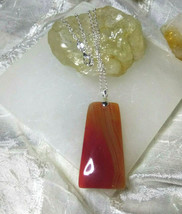 Necklace with Red Banded Agate Crystal Pendant Sterling Sliver Natural s... - $19.24