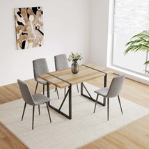 55&quot; Dining Table Set for 4, MDF Wood &amp; Linen Chairs - £353.20 GBP