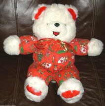 20&quot; Vintage Christmas Red White Teddy Bear Stuffed Animal Plush Hat Ont Reg Toy - £34.38 GBP
