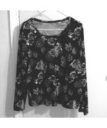 White Stag  Womens long Sleeve Top XXL Black &amp; White Rose Print Soft - $149.45 MXN