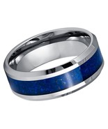 Tungsten Ring Beveled Edge with Lapis Lazuli Inlay 8 mm Wedding Band - $53.06 CAD