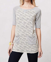 NEW Anthropologie Mixed Knit Tunic MEDIUM Grey Ivory Weston Wear Top Pockets - £18.16 GBP