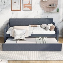 Twin Size Upholstery DayBed with Trundle and USB Charging Design,Trundle can be - £400.61 GBP