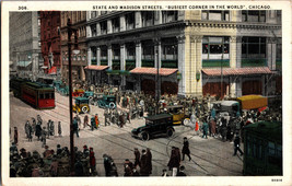 Vtg Postcard Illinois Chicago State and Madison Busy Street Scene Trolley Cars - £5.51 GBP