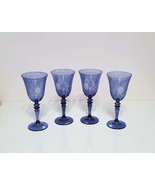 NEW RARE Williams Sonoma Blue Vintage Etched Wine Glasses 9.5 OZ - £125.89 GBP