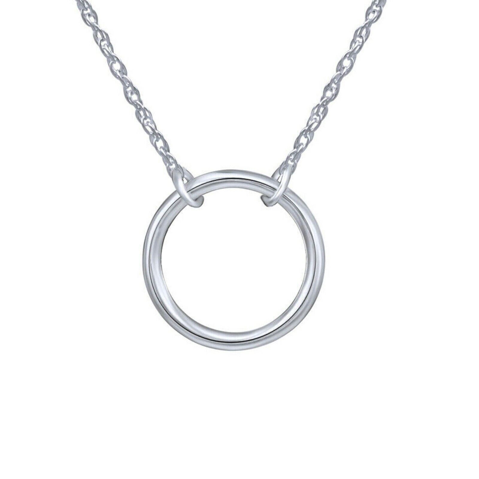925 Sterling Silver Women Plain Open Circle Pendant 18&quot; Chain Necklace C... - $29.99