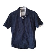 Level Ten Men&#39;s Navy Blue Print Button Up Short Sleeve Shirt - £11.48 GBP