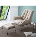 Zusa Khaki Top Grain Leather Accent Chair &amp; Ottoman - Modern Style - $20,937.37 MXN
