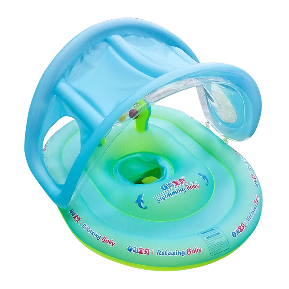 Baby Swimming Float Ring Pool Float with Bottom Seat Sun Canopy Inflatable Swim - £23.50 GBP+