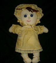 10&quot; Vintage Baby Girl Doll Hand Made Yellow Stuffed Animal Plush Toy Lovey Soft - £22.77 GBP