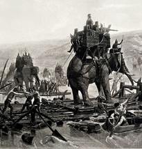 Hannibal Crossing The Rhone River Photo Gravure Victorian 1894 Art Motte DWS11 - £103.51 GBP