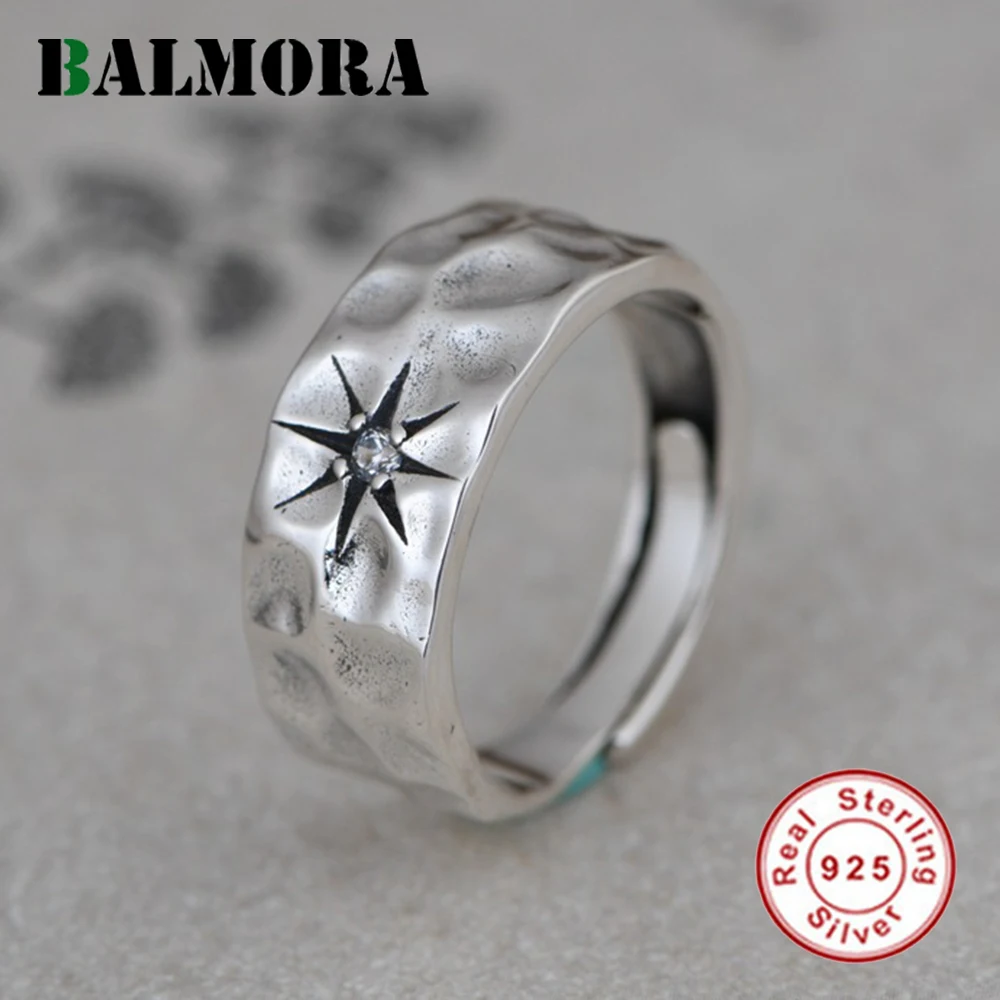 100% 925 Silver Hammer Octagonal Star Diamond Zircon Rings For Women Men Vintage - £26.89 GBP