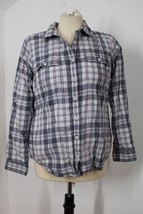 LL Bean S Purple Plaid Flannel Button-Front Jersey-Lined Top 290385 - £19.82 GBP