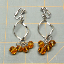 Clip On Earrings with Yellow Crystal Faceted Beads Drop Dangle Vintage  - £9.39 GBP