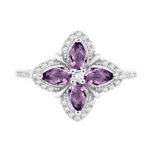 Sterling Silver .76 ct Pear Amethyst with .377 ct White Topaz Ring - £108.59 GBP