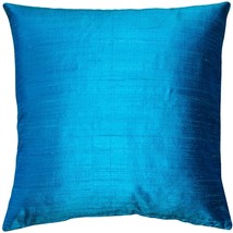 Sankara Peacock Blue Silk Throw Pillow 20x20, with Polyfill Insert - £39.92 GBP