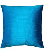 Sankara Peacock Blue Silk Throw Pillow 20x20, with Polyfill Insert - £39.29 GBP