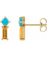 14K Yellow Gold Natural Turquoise &amp; Natural Citrine Earrings - $394.00