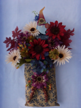 Fall Front Door Decor Burlap Sack W Sunflower &amp; Hydraingeas 20&quot; X 12&quot; - £19.74 GBP