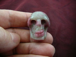 (HH-169-C) Human Skull Rhodonite Pink Gray White Gem I Love Skulls Stone Head - £17.17 GBP