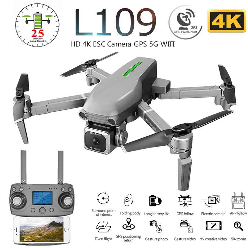 L109 L109-Pro GPS Profissional Drone with HD 4K ESC Camera 5G WiFi FPV Optical - £183.26 GBP+