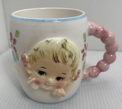 Vintage 1963 Inarco E 133 Baby Girl Mug 3.5 Inches Ceramic Gorgeous Colors - $9.49