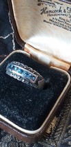 Vintage 1970-s Aquamarine Marcasite 925 Sterling Silver Ring Size UK N, US 6 3/4 - £88.03 GBP