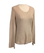 Ann Taylor Cashmere Gold Sweater S Pointelle Knit Metallic Scalloped Sco... - $49.49