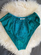 Vtg Victoria&#39;s Secret green Satin second skin high cut panties gold label Size S - $55.44