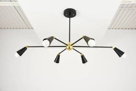 Metà Secolo Industriale Ottone Moderno Starburst Luci Nero Sputnik Lampa... - $162.43