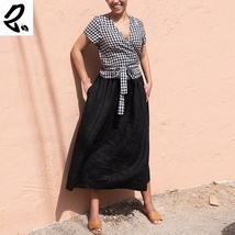 Ramie cotton skirt with elastic waist and large skirt - $46.99