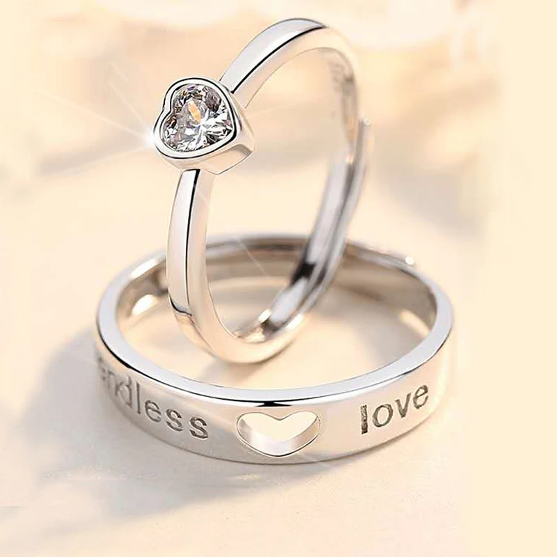 2pcs/Set Adjustable Heart-Shaped Letter Copper 30% Silver Plated Crystal Couple  - $17.30