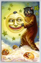 Matthew Kirscht Halloween Placing the Moon Black Cat Clouds Stars Postcard MK - £39.92 GBP