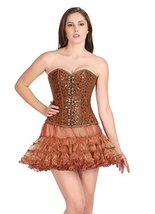 Butterfly Print Brown Leather Corset Halloween Costume Party Dress Overbust Top - £36.76 GBP