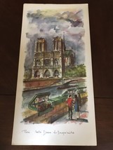 Notre Dame Watercolor Artist Print, Signed by Aino, 14.5&quot; x 7.25&quot; - £10.63 GBP