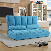 Double Chaise Lounge Sofa Floor Couch and Sofa with Two Pillows (Blue) - £210.98 GBP