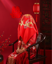 Oriental wedding bridal red cover up/ Bridal veil with dragon and Phoenix - £30.24 GBP