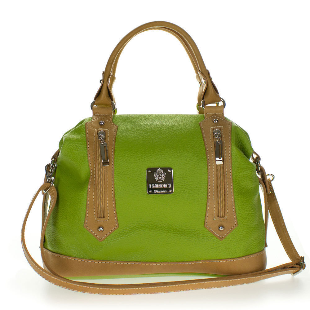 Primary image for Medichi Italian Made Green Leather Convertible Satchel Handbag Crossbody Bag
