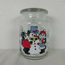 Vintage ADGI 1993 Country Inn Snowman Christmas Jar W/ Lid Pandas Winter Holiday - £11.57 GBP
