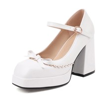 New Girls Sweet Bow Tie Shoes Womens Lolita Mixed Colors Mary Janes High Heels s - £42.98 GBP