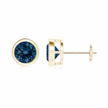 Natural London Blue Topaz Solitaire Stud Earrings in 14K Solid Gold (AAAA, 6MM) - £382.64 GBP